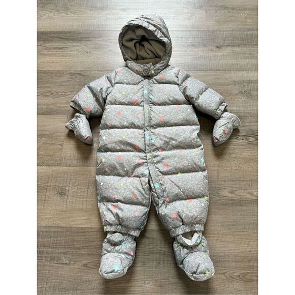 Baby Gap Unisex 0-6MO One Piece Footie Fleece Lined Grey Star Outfit - Picture 2 of 12
